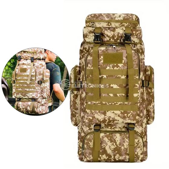 Imagem de Mochila Tática Grande 80 Litros Camuflada Para Viagem Acampamento LKZ753