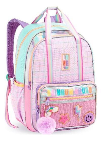 Imagem de Mochila Teen Costas Meninas Juvenil Pacthes Pompom Grande