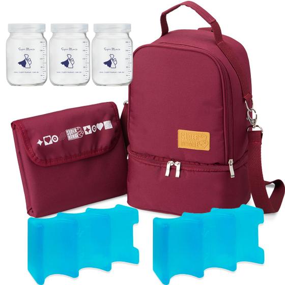 Imagem de Mochila Térmica Amamente+ Duo Ice com Potes para Leite Materno 200mlSuperMamãe e Trocador Portátil