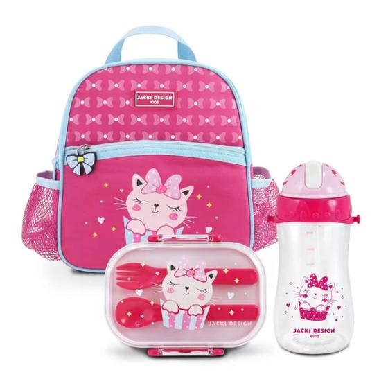 Imagem de Mochila Térmica Bolsa Lancheira Necessaire Infantil Criança Kit Pote Marmita Lanche Garrafa Squeeze Bico Canudo Trava