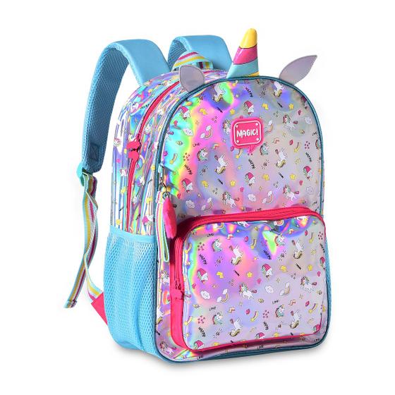 Imagem de Mochila unicórnio holográfico bolsa escolar meninas arco iris