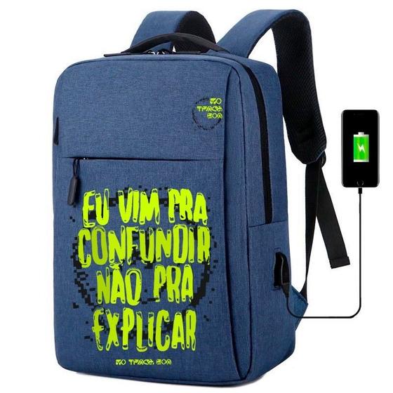 Imagem de Mochila USB Escolar Estampa de Frase "EU VIM PARA CONFUNDIR NÃO EXPLICAR" Notebooks, Trabalho Escola (Interface USB)