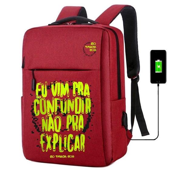 Imagem de Mochila USB Escolar Estampa de Frase "EU VIM PARA CONFUNDIR NÃO EXPLICAR" Notebooks, Trabalho Escola (Interface USB)