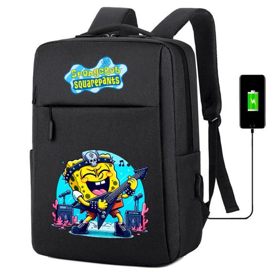 Imagem de Mochila USB Escolar Estampa Infantil Bob Esponja Notebooks, Trabalho Escola (Interface USB)