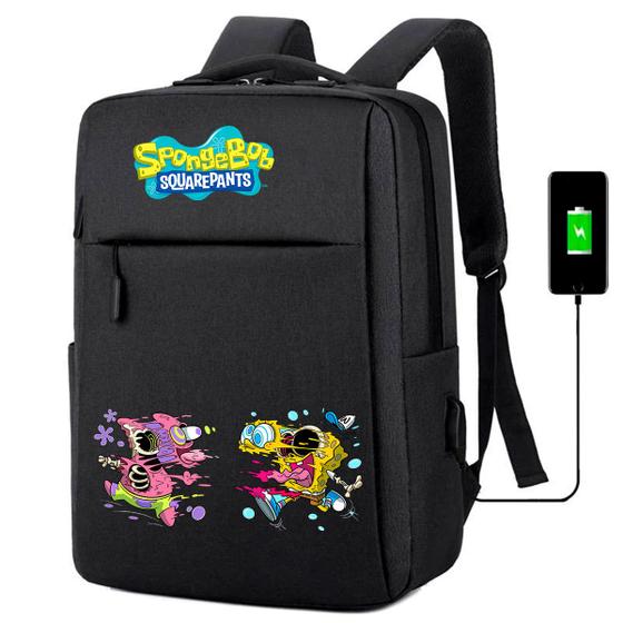 Imagem de Mochila USB Escolar Estampa Infantil Bob Esponja Notebooks, Trabalho Escola (Interface USB)
