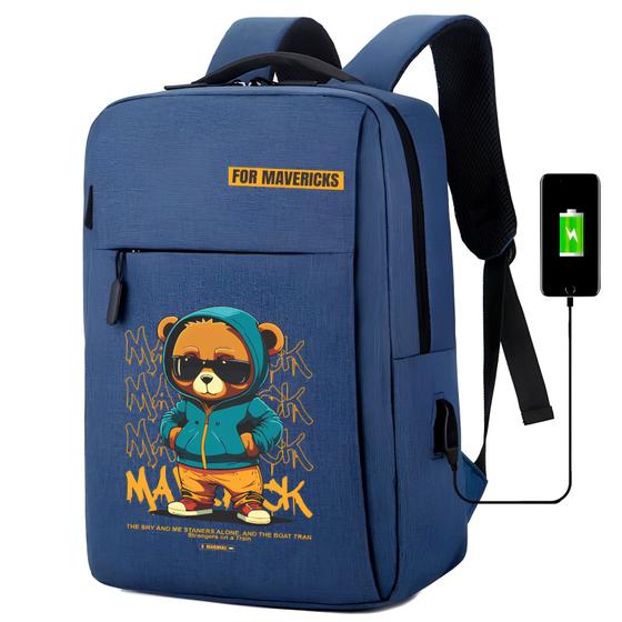 Imagem de Mochila USB Escolar Estampa Infantil de Urso Notebooks, Trabalho Escola (Interface USB)