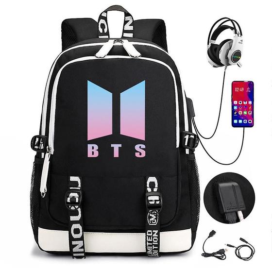 Imagem de Mochila Wokex BTS USB Recarregável de Grande Capacidade - Preta