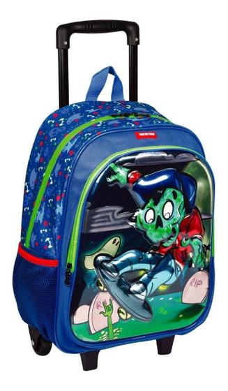 Imagem de Mochila Zumbi Monstrinho Escolar Infantil Carrinho Rodinhas Tam G