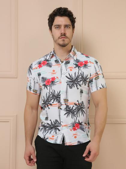 Imagem de Moda Casual Masculina Camisa Manga Curta Botão Clássica Folgada Gola Lapela Estampadas Camisas