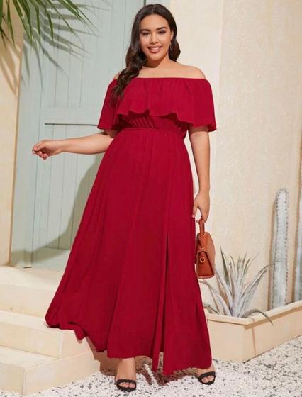 Imagem de Moda Plus Size Vestido Longo Plus com fenda rosa pink vestido para chá revelação casamento convidada