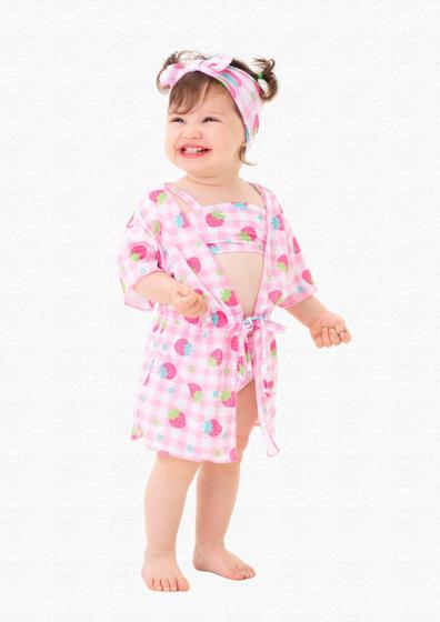 Imagem de Moda Praia Bebê - Top + Calcinha + Laço De Cabelo + Saída de Praia UV50+