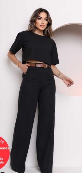 Imagem de Modas Domi Conjunto Meghan em Gabardine Calça Pantalona e Cropped Elegante Social M130