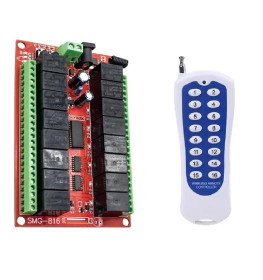 Imagem de Modulo 16 Relês 12v C/ Controle Remoto 433mhz Automação