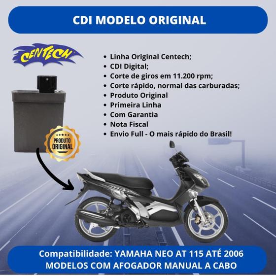 Imagem de Modulo CDI Central Ignição Moto Yamaha NEO AT115 2006 Cortes De Giros 11200 RPM Compatível Com Afogador Manual a Cabo