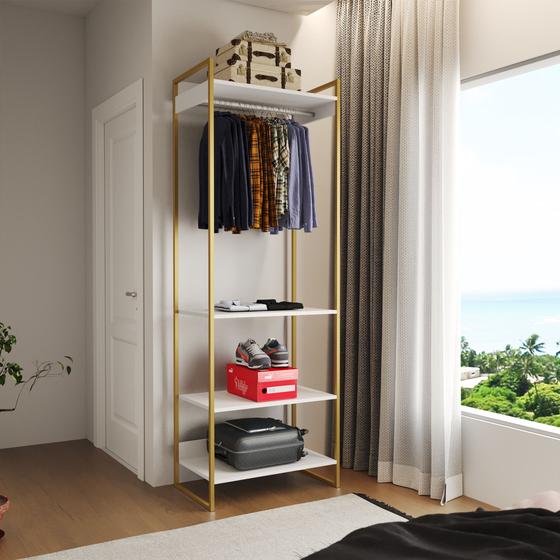 Imagem de Modulo Closet Industrial Cabideiro Ferro Dourado Branco