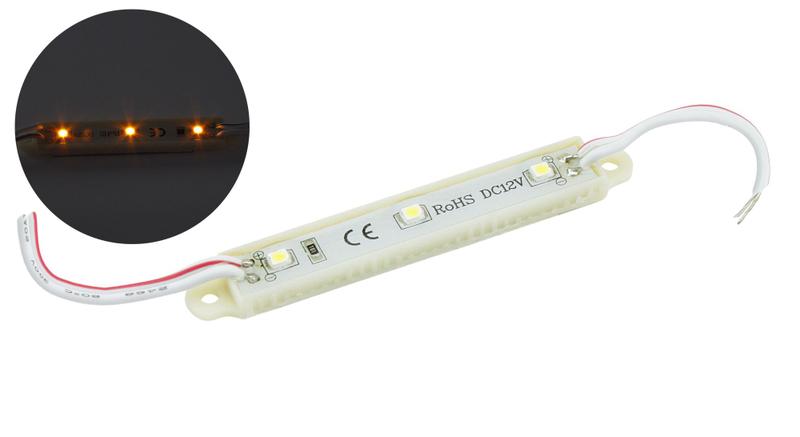 Imagem de Módulo Com 3 Leds Alto Brilho 12v Ip65 3528 66x12x7 Amarelo