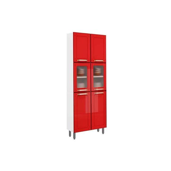 Imagem de Módulo Cozinha Bertolini Colors Paneleiro  6037 6 Portas (2 c/ Vidro) Branco/Vermelho