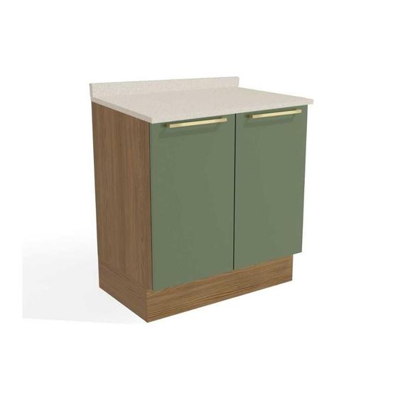 Imagem de Módulo Cozinha Kappesberg Botanic Balcão Botanic M623 2 Portas c/Tampo 80cm Nogueira/Oliva/Orion - Kappesberg