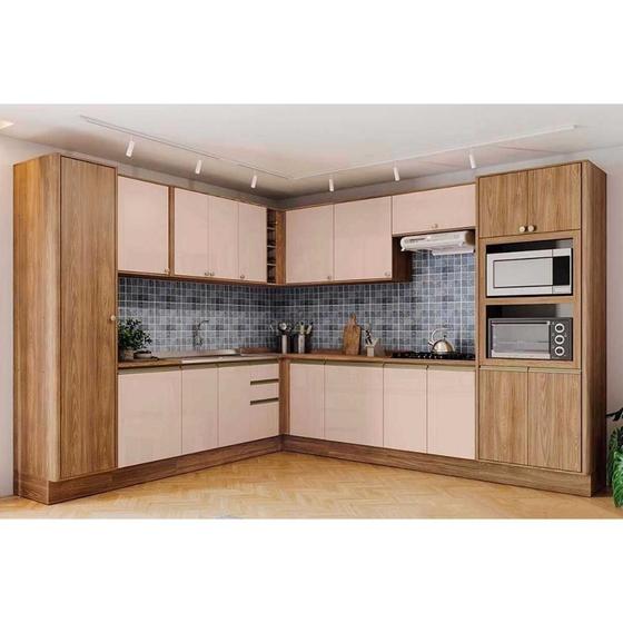 Imagem de Módulo Cozinha Kappesberg Curve Curve 16 Peças (5Aéreos+5Balcões+2Paneleiros+4Complementos) C16P28 Nogueira/Macadamia-Kappesberg