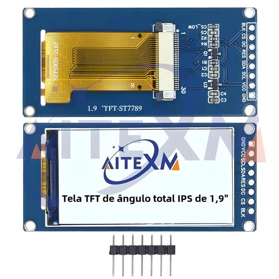 Imagem de Módulo De Exibição Colorida TFT LCD De 1,9 Polegadas Porta SPI Para Arduino 170x320 Tela IPS De Alta