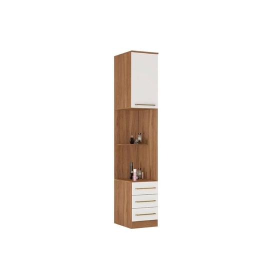 Imagem de Módulo de Quarto Solteiro Armário Mesa de Cabeceira 71180K Irlanda c/ 1 Porta e 3 Gavetas Amendola/Branco - Demóbile