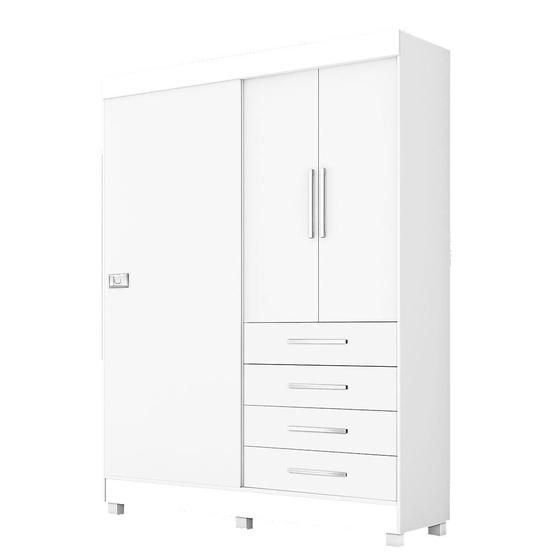 Modulo Ja Georgia Guarda-roupa 3 Portas E 4 Gavetas Branco Fosco Menor preço em Modulo Ja Georgia Guarda-roupa 3 Portas E 4 Gavetas Branco Fosco