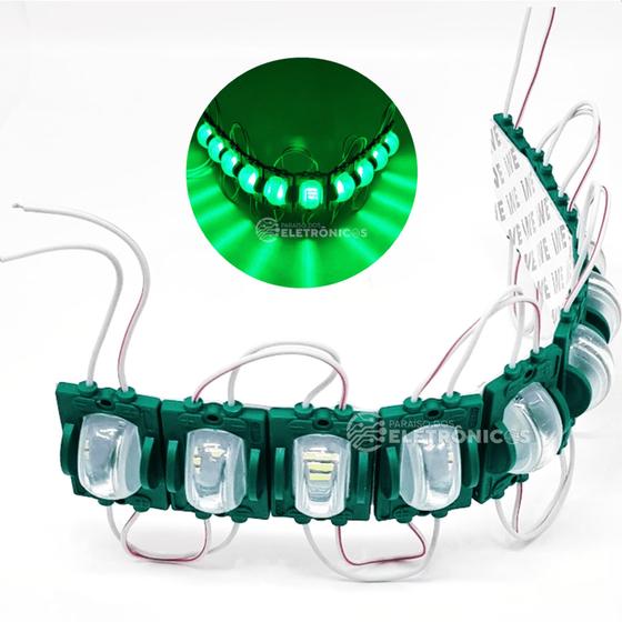 Imagem de Módulo Led Barra Com 10 Peças De Leds Verde Iluminação 12v Com Fita Adesiva Dupla Fase 3M TB1564