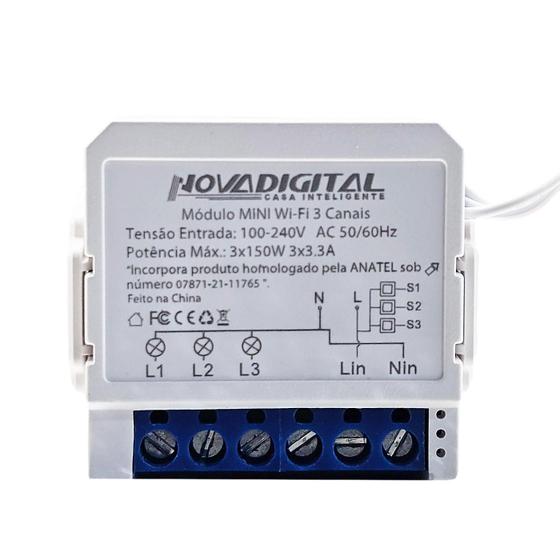 Imagem de Modulo mini inteligente Wi-Fi interruptor 10A 3CH MS-107WF nova digital