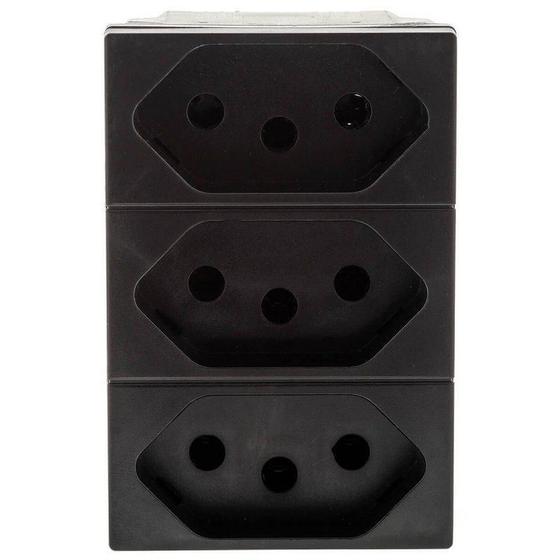 Imagem de Módulo Tomada Tripla Monobloco Preta Pial Plus+ 615043Pt