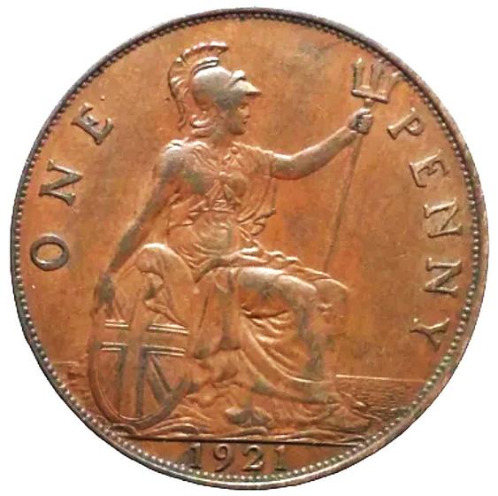 Imagem de Moeda Antiga Original de Bronze de One Penny de 1921 do Reino Unido