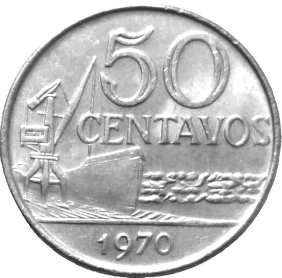 Imagem de Moeda de 50 Centavos de Cruzeiro de 1970 do Brasil