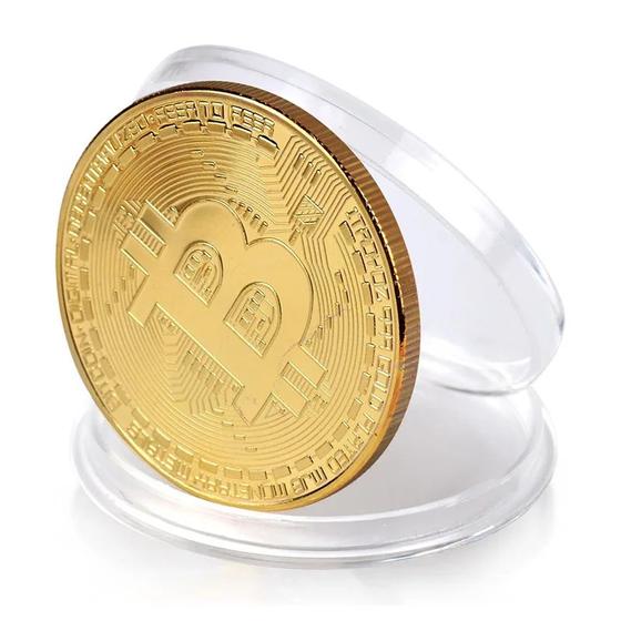 Imagem de Moeda Física Bitcoin Dourada - Colecionadores Criptomoedas com Estojo