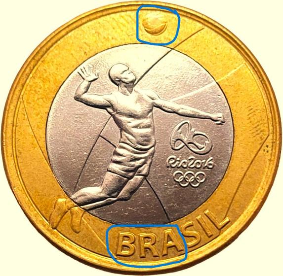 Imagem de Moeda VOLEIBOL de 1 Real de 2015  comemorativa do Jogos Olímpicos e Paralímpicos Rio 2016