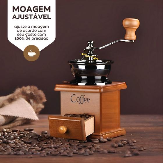 Imagem de Moedor Café Manual Moagem Regulável Grãos Ajuste Madeira
