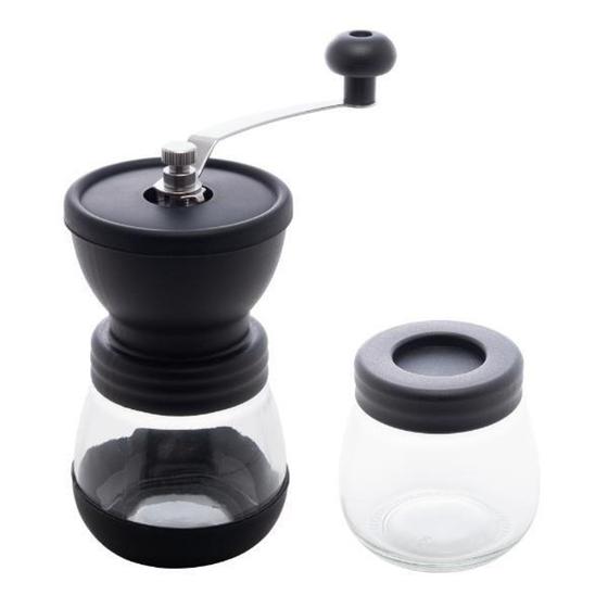 Imagem de Moedor de café em aço inox manual com porta-pó Lyor 20x10,5x19cm preto