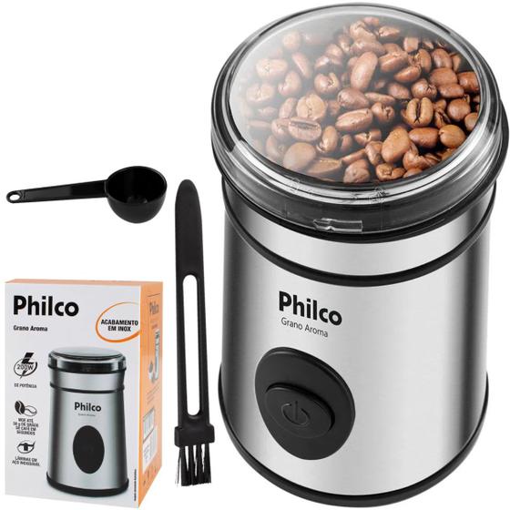 Imagem de Moedor de Café Philco Elétrico Grano Aroma 200W PMC01 com Acessórios Colher medidora e pincel de limpeza