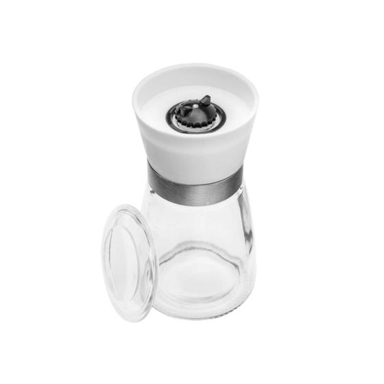 Imagem de Moedor de Pimenta e Sal Tempero Transparente com Tampa Branca 170ml Lyor