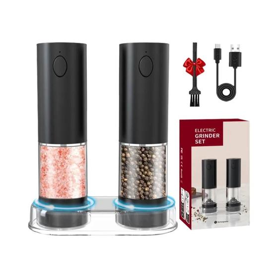 Imagem de Moedor De Pimenta Elétrico Ajustável Recarregável USB De Aço Inoxidável, Moedor De Sal E