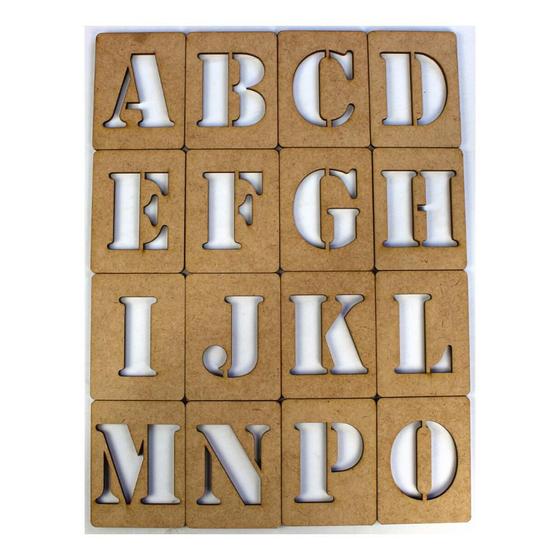 Molde Alfabeto Stencil Letras Numeros Feito De Madeira 100 MDF Vazado