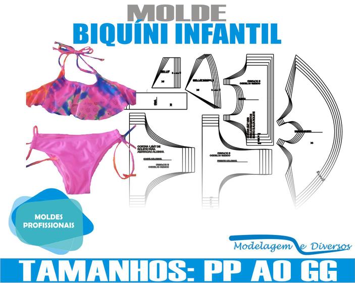 Imagem de Molde Biquíni Infantil, Modelagem&Diversos, Tamanhos Pp Ao Xg