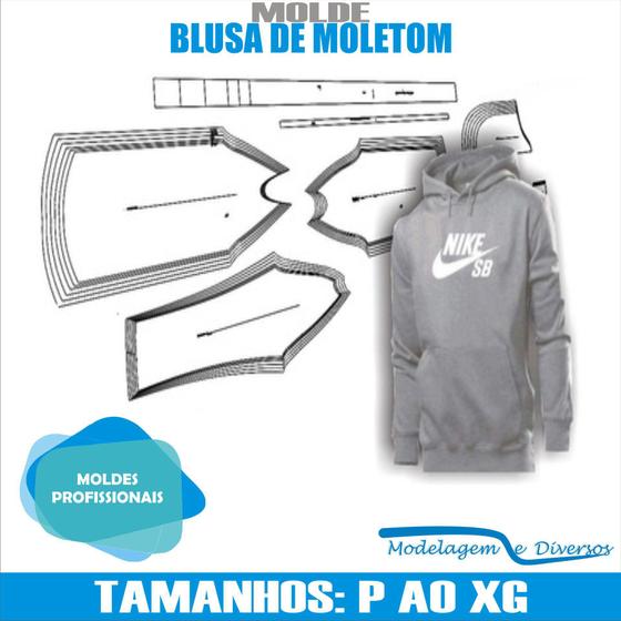 Imagem de Molde Blusa Moletom, Modelagem&Diversos, Tamanhos Pp Ao Xg