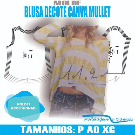 Imagem de Molde blusa mullet, modelagem&diversos, p-xg, correios