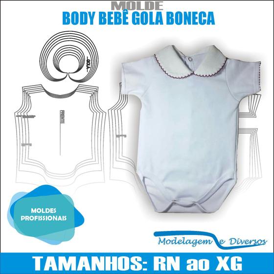 Imagem de Molde Body Bebe Gola Boneca, Modelagem&Diversos, Tamanhos Rn Ao Xg