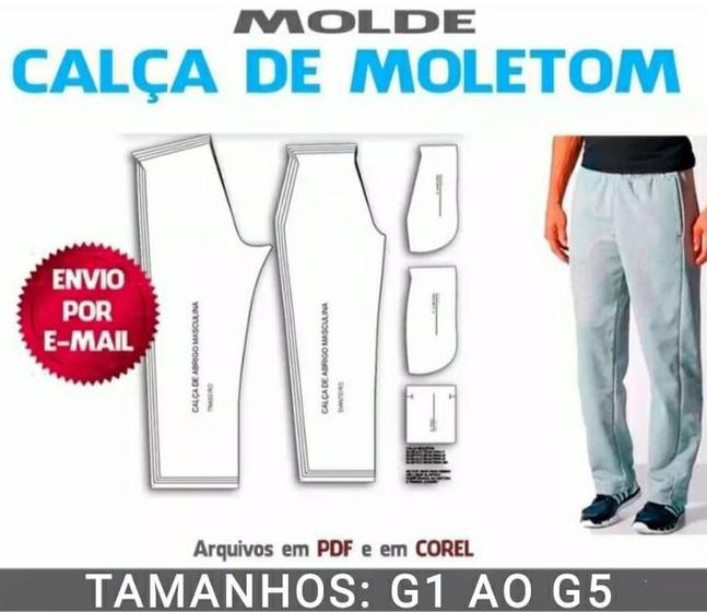 Imagem de Molde calça moletom, modelagem&diversos, g1-g5, correios