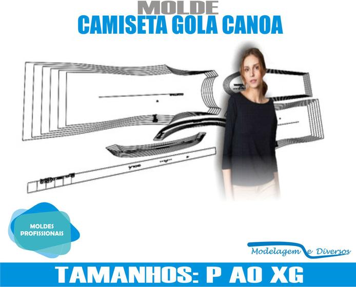 Imagem de Molde Camiseta Gola Canoa, Modelagem&Diversos, Tamanhos P Ao Extg