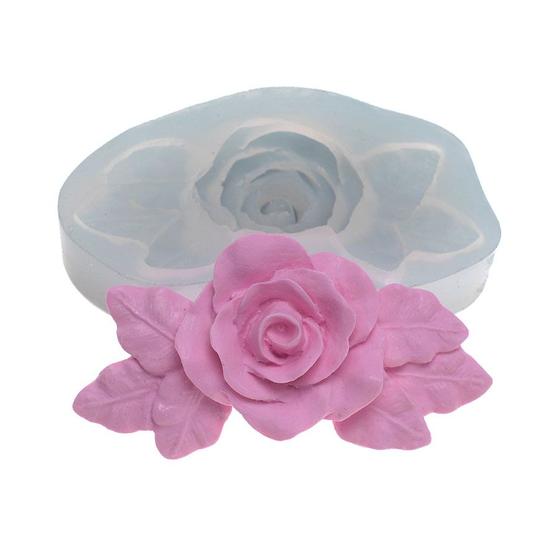 Imagem de Molde De Silicone 390 - Rosa Grande Com Folhas - Flor