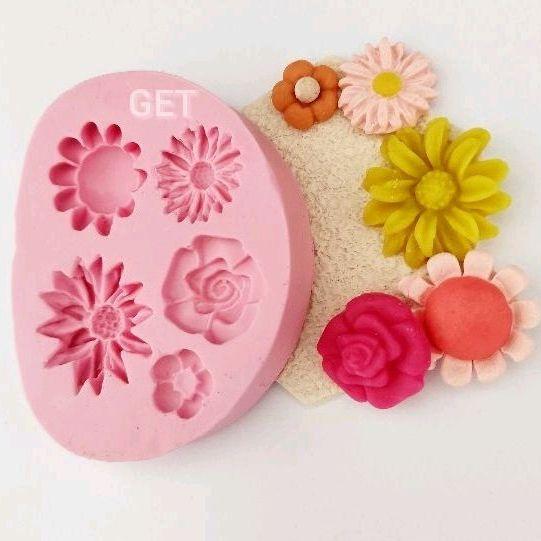 Imagem de molde de silicone - 5 FLORES DIVERSAS (cód.222)