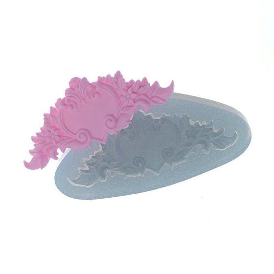 Molde de Silicone Arabesco Coração Pasta Americana Flexarte Molde e Marcador para Biscuit