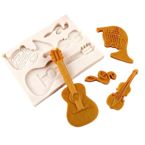 Imagem de Molde de Silicone Instrumentos e Notas Musicais 4 Cav