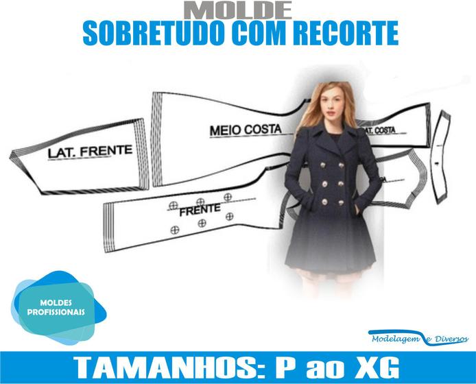 Imagem de Molde de Sobretudo Com Recorte, Modelagem&Diversos, Tamanhos P Ao Xg